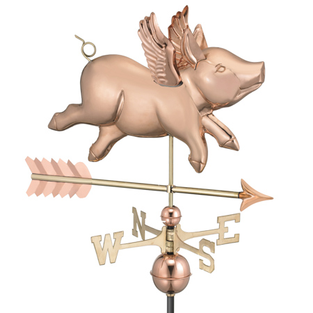 Flying Pig w/ Arrow - Polished Copper