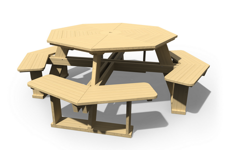 5' Octagon Picnic Table w/ Attached Benches 