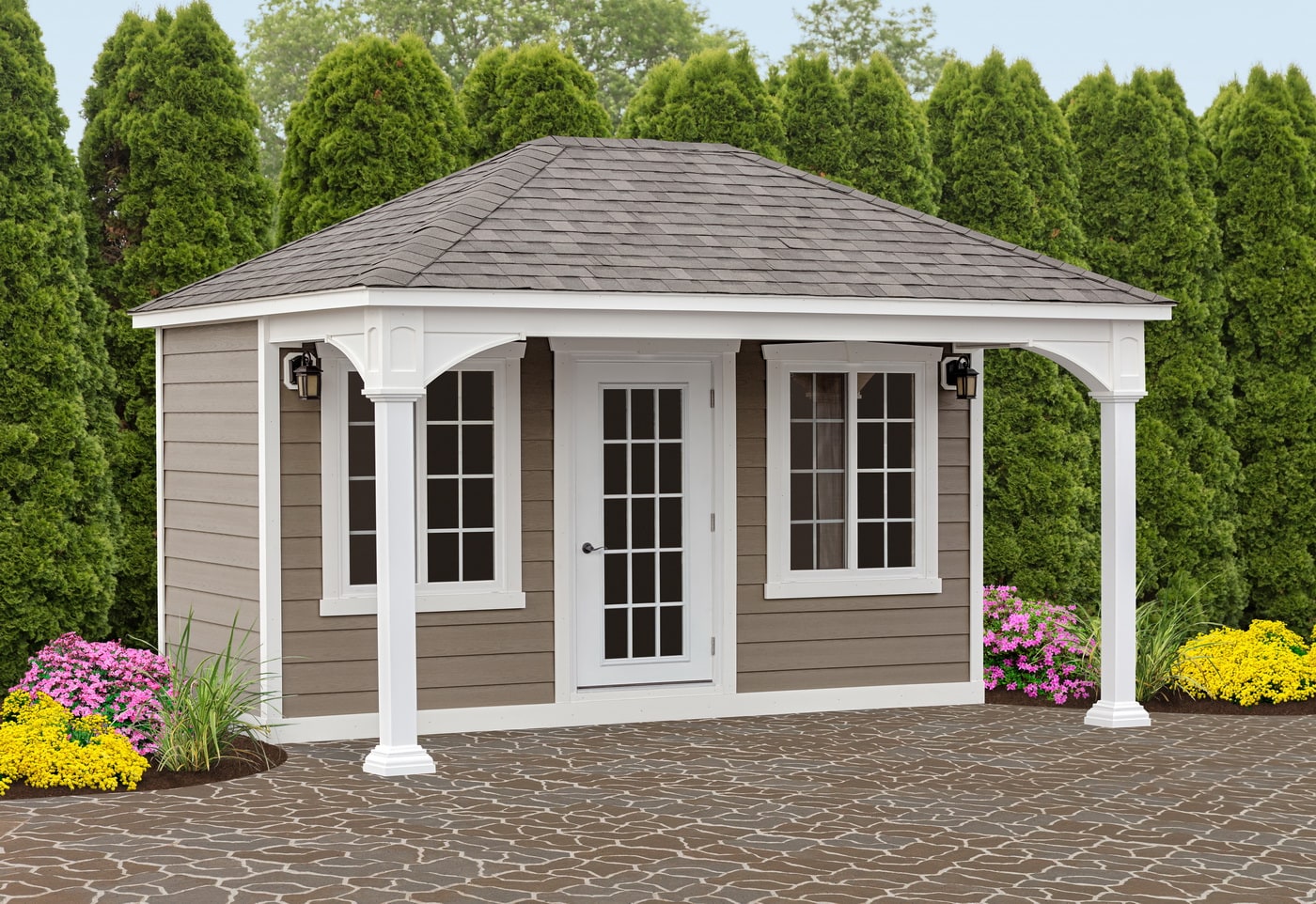 5x16 Vinyl Pool House with 12x16 Traditional Pavilion