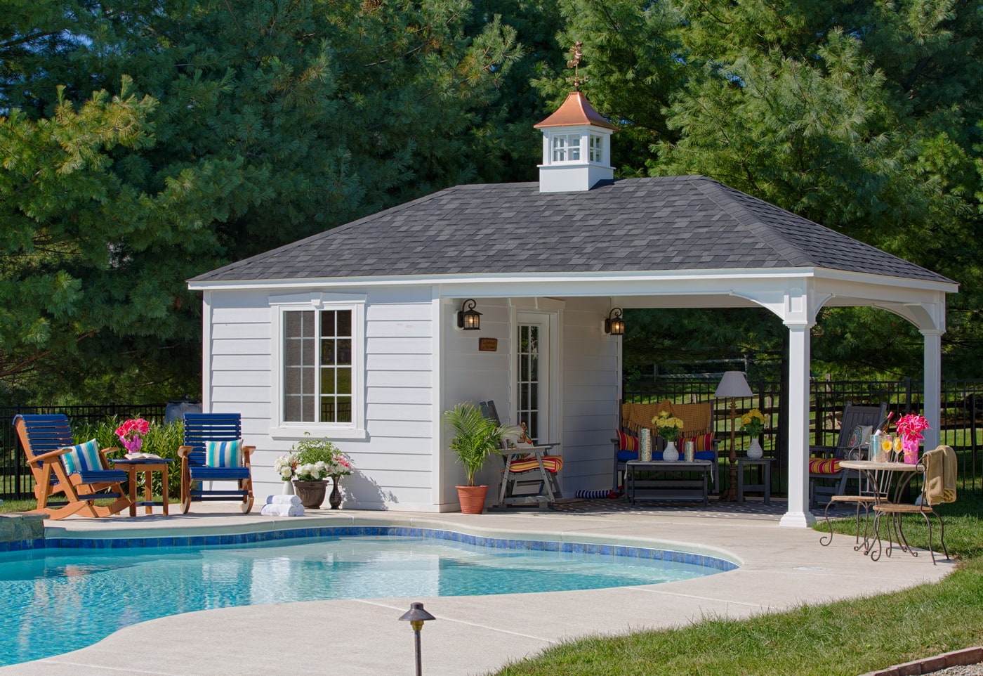 10x14 Vinyl Pool House with 14x24Traditional Pavilion