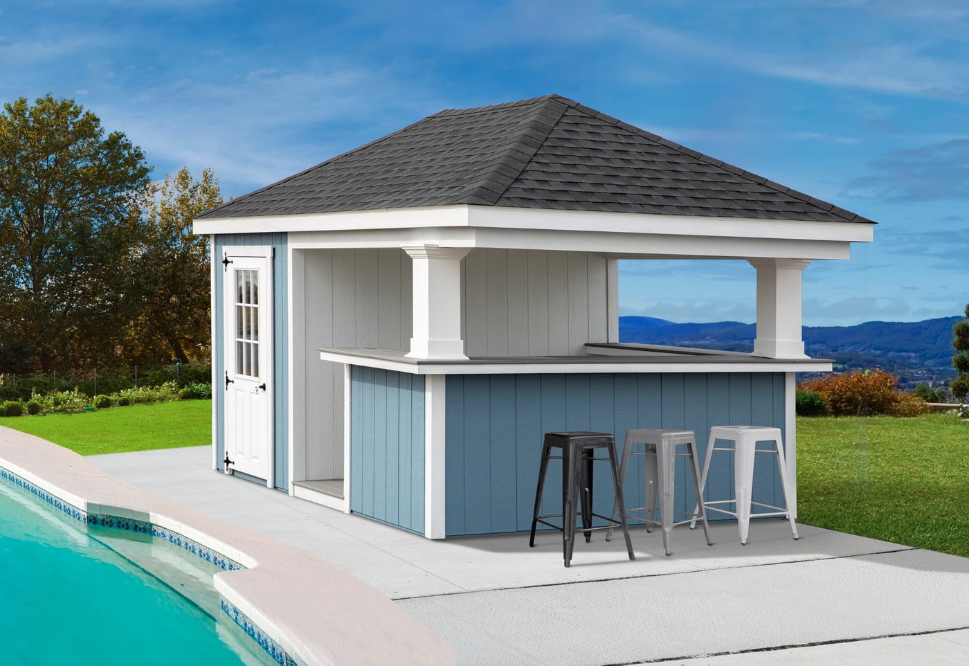 10x16 Brookvale Painted Wood with 6' Porch and Bar Top